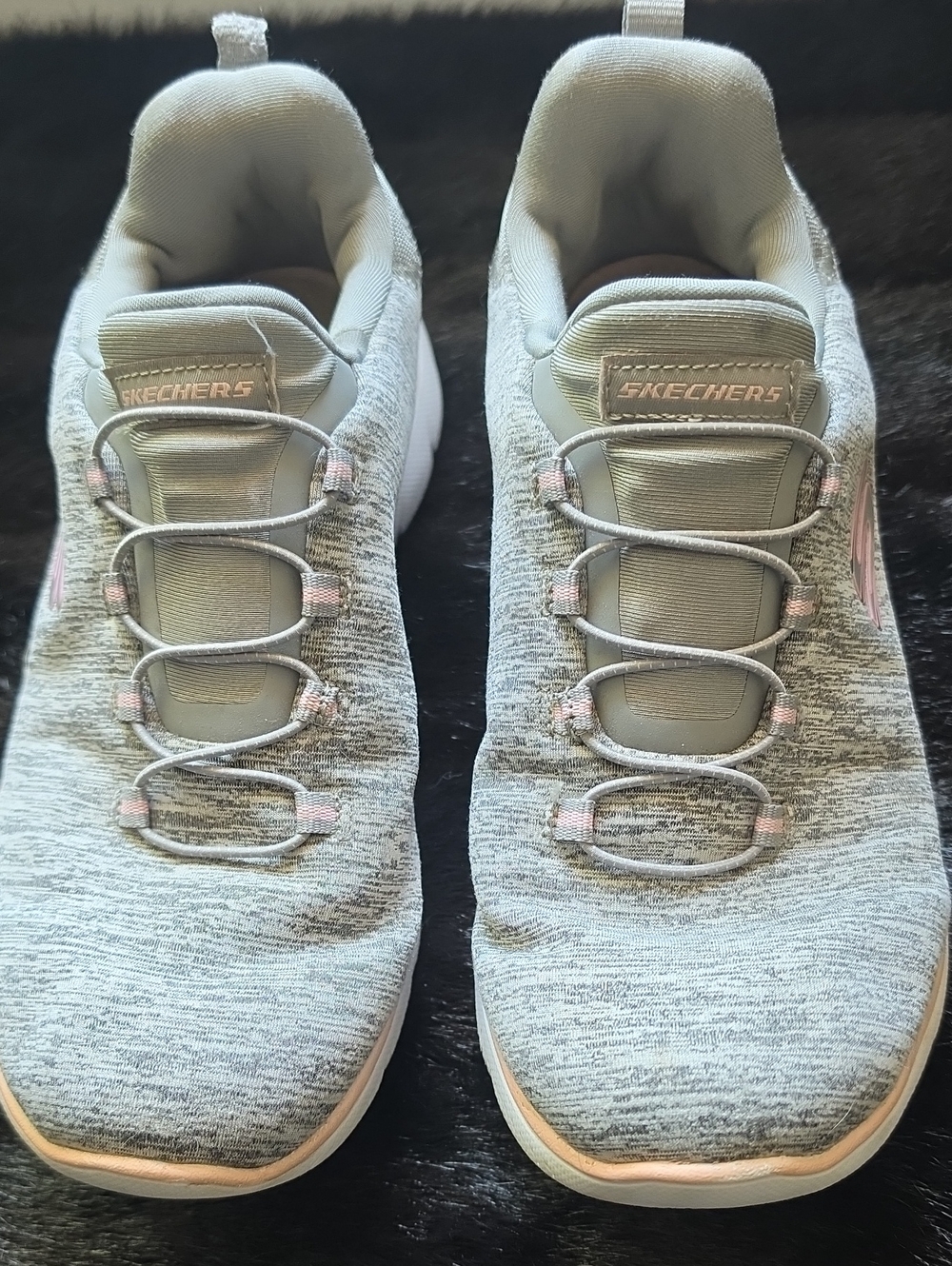 Skechers Women's Light Gray Knit Slip-On Athletic Sneakers with Pink Accents